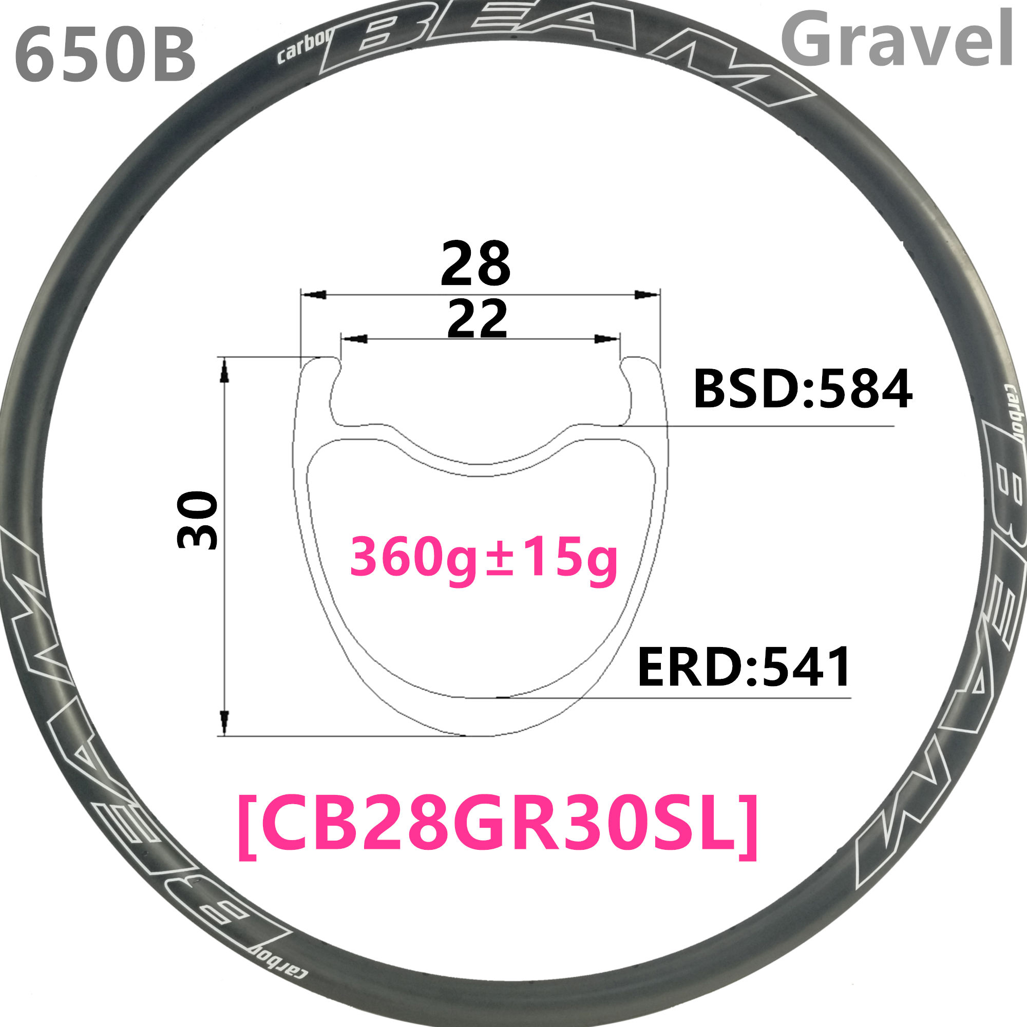 [CB28HT30SL650B] NEW Gravel Bike 30mm Depth 650B Carbon Fiber Rim