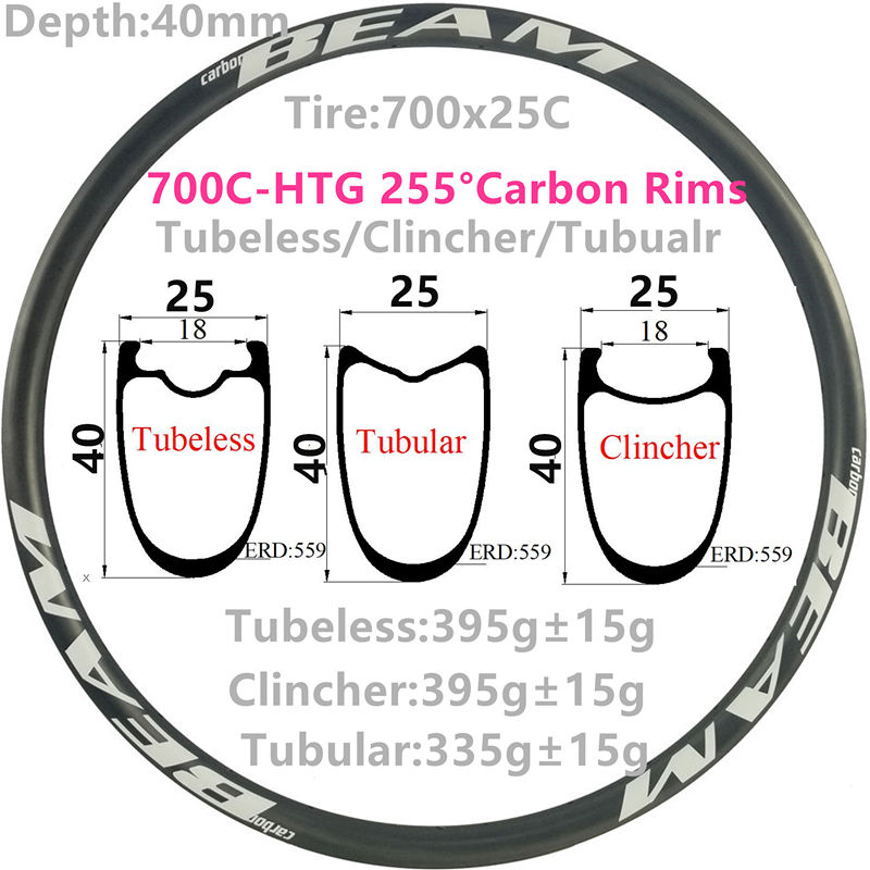 Free Shipping 300g Super light 40mm Depth Carbon Road Bike rims 700C ...